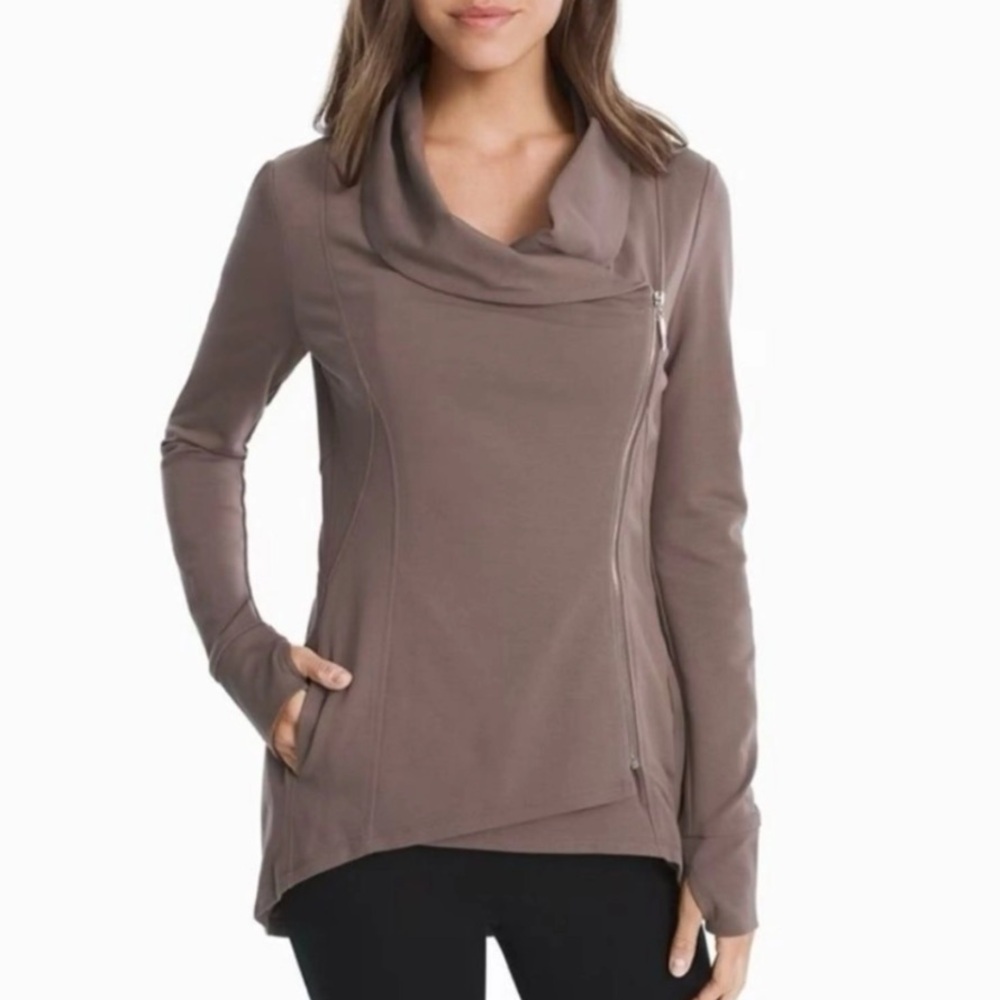 White House Black Market Taupe Tan Asymmetrical Zip Knit Jacket Moto Jacket 8